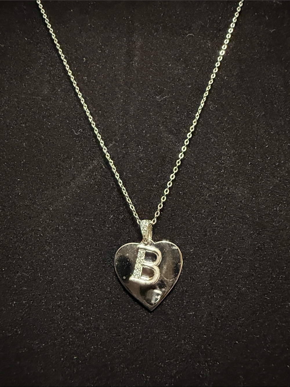 Heart Initial 'B' Pendant Necklace - Silver sterling adjustable